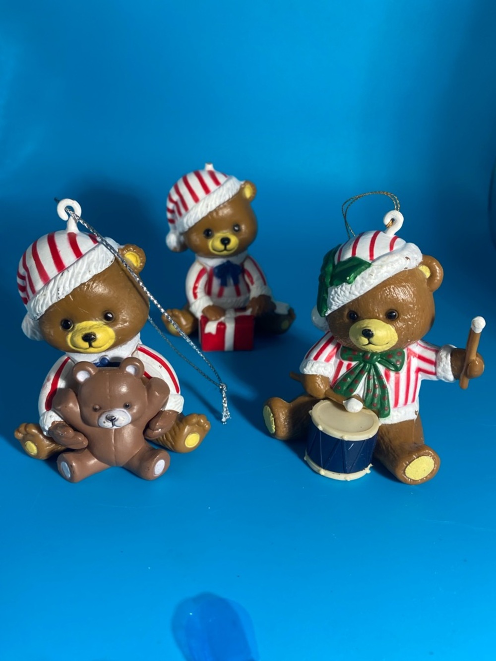 Vintage Lot of 3 Teddy Bear Ornaments